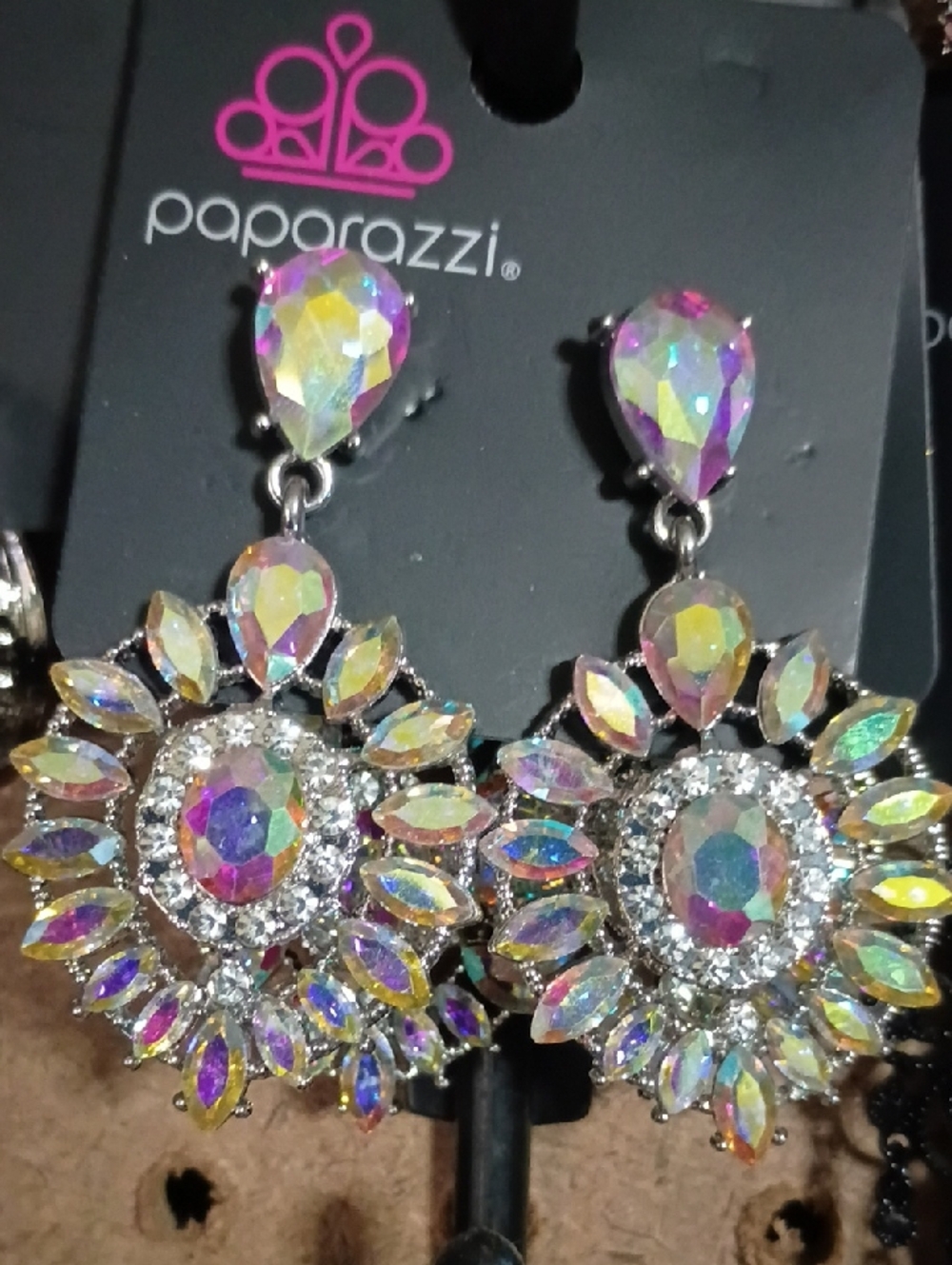 Paparazzi Iridescent Crystal Sunburst Drop Earrings - Pink/Gold